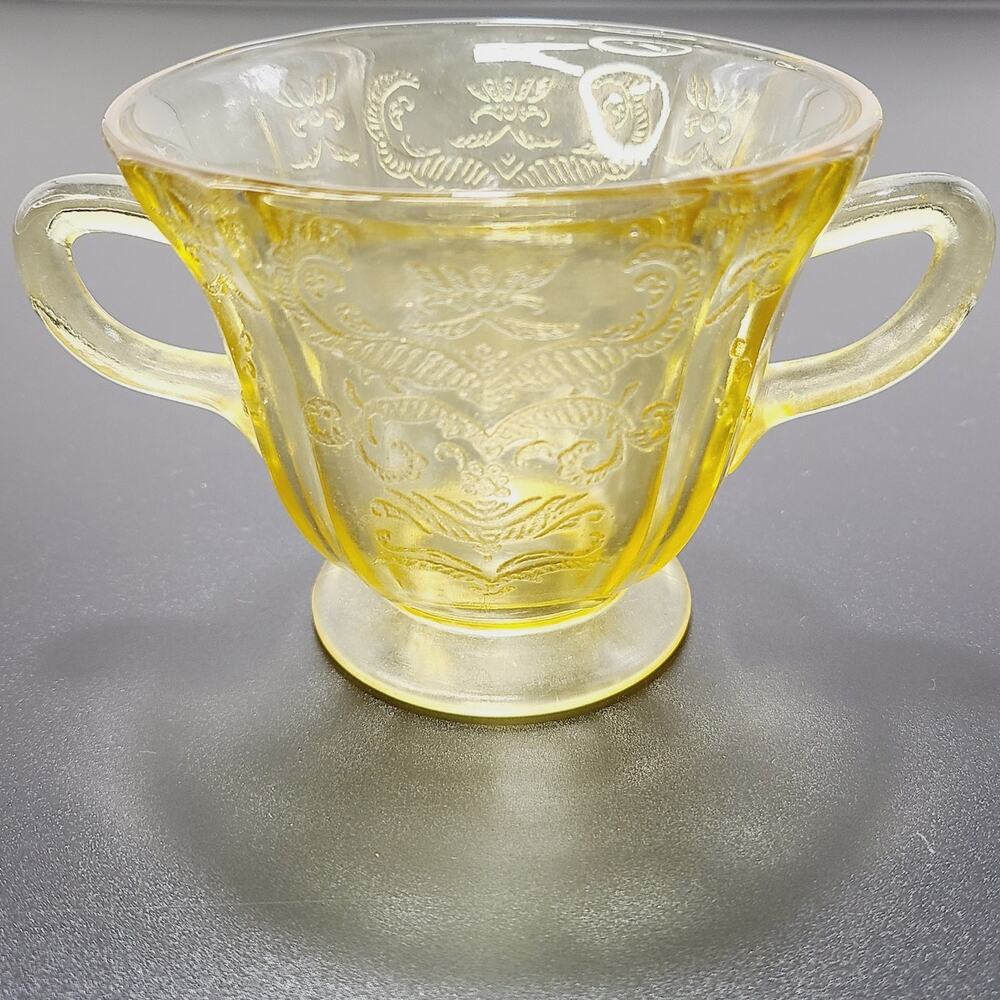 Federal Madrid Amber Yellow Depression Glass Footed Sugar & Creamer Set - Picture 5 of 8